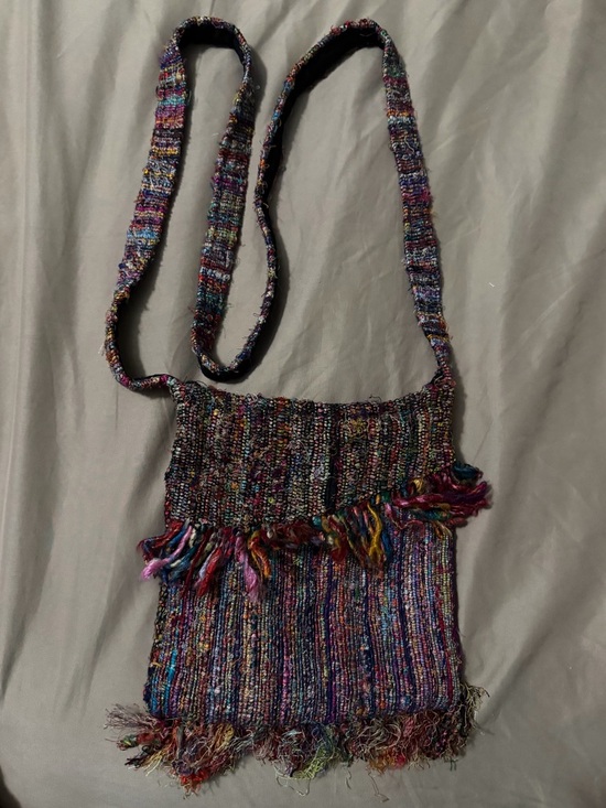 Hand Crafted Handbags - Handwoven Silk Multicolor Fringe Crossbody Bag made in Nepal